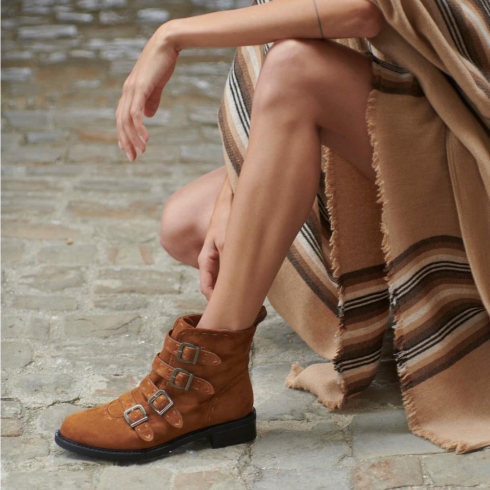 New Aerosoles Arezzo Faux Brown Suede Biker Bootie with‎ Buckles #889